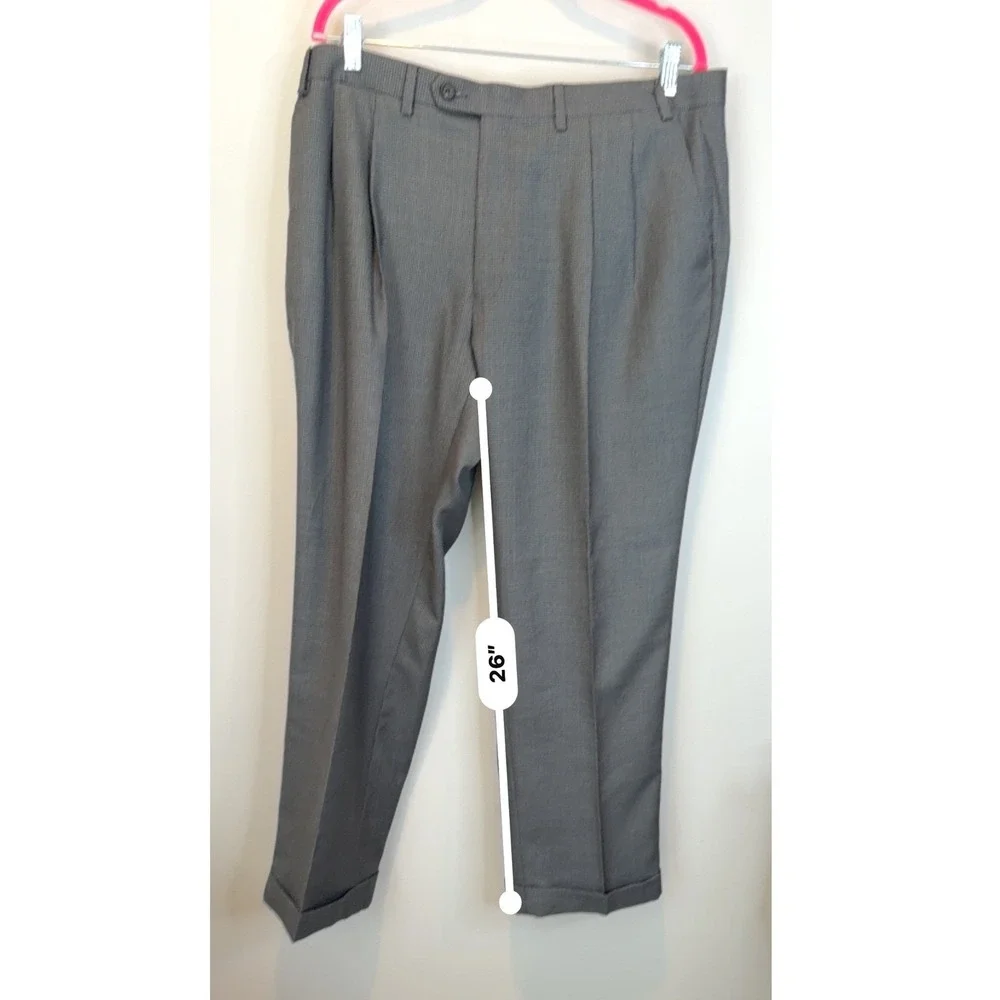Ralph Ralph Lauren Mens Gray Micro Check Pleated Cuffed Dress Pants 38W‎ x 29L